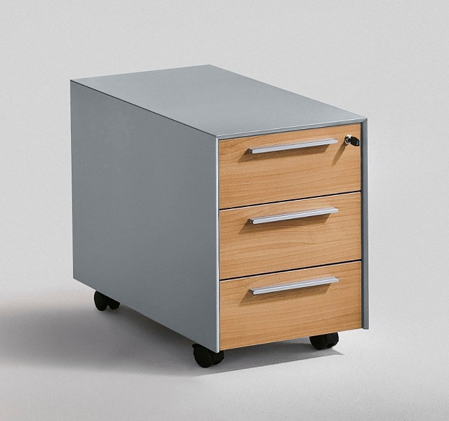 Rollcontainer Trovato, 3 Schübe, Alusilber/Nussbaum, Frezza