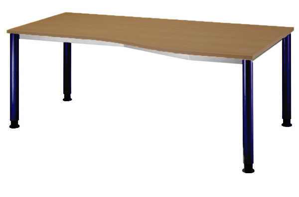 PC-Schreibtisch Freiform rechts 180 cm, Tischfüße in Blau