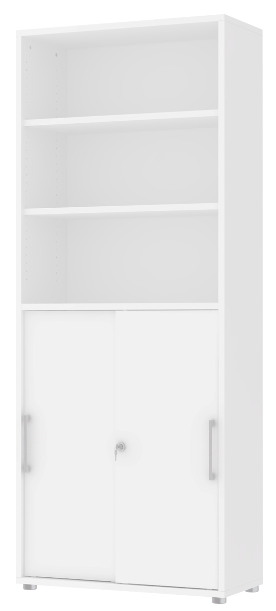 Schrank / Regal - 6 OH mit 2 Schiebetüren, weiss/weiss