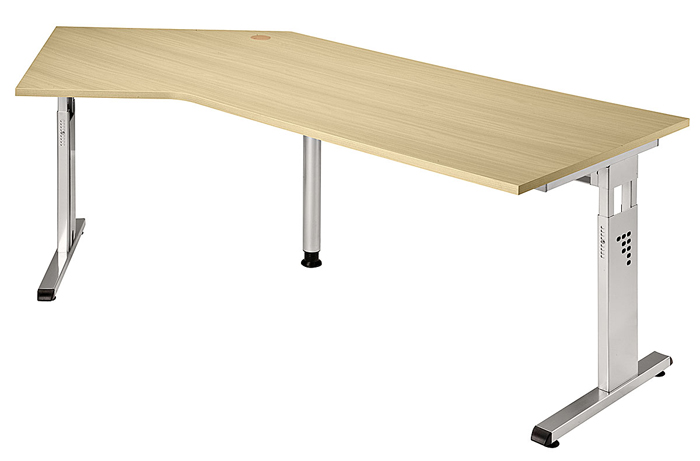 135° Winkelschreibtisch 210 cm, C-Fuß Gestell in Silber