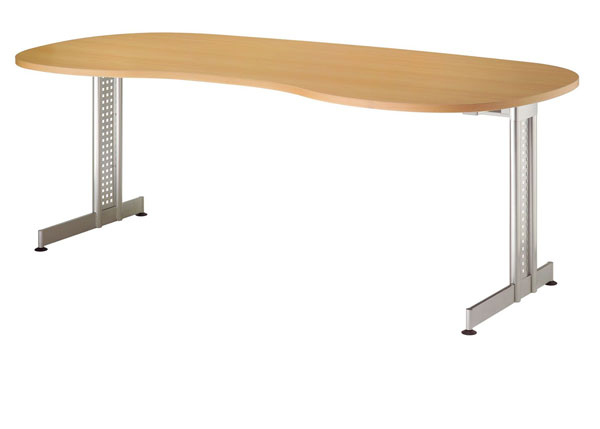 Schreibtisch Nierenform 200 cm, C-Fuß Gestell in Silber