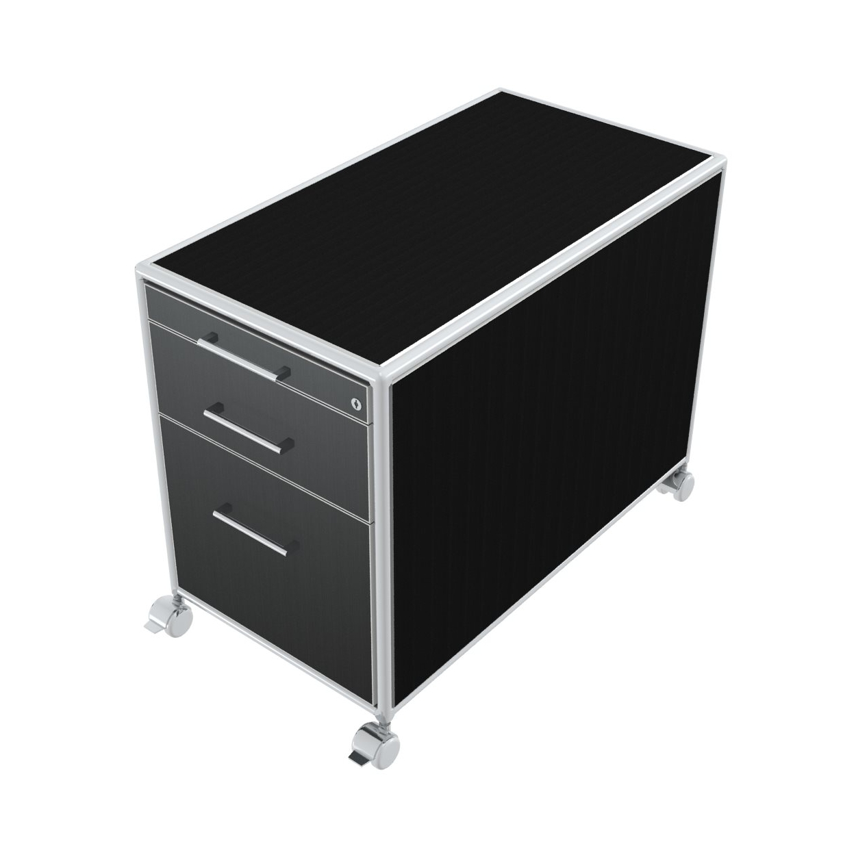 Rollcontainer - 1 Materialfach + 1 Schubkasten + 1 Hängeregister - Bosse Modul Space - schwarz