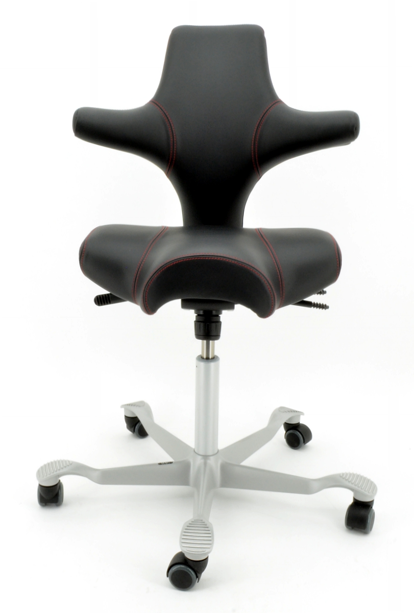 Drehstuhl Capisco 8106 - Antigo Soft Leder schwarz, Ziernaht rot - HAG