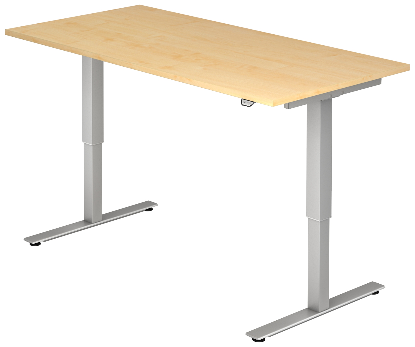 Schreibtisch XMST16, 160 cm, elektrisch höhenverstellbar, T Fuß-Gestell silber