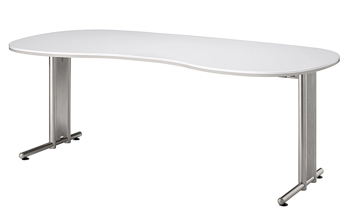 Schreibtisch Nierenform 200 cm, C-Fuß Gestell in Silber