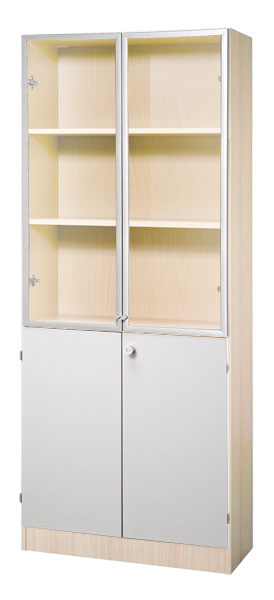 Schrankwand-System Solid 6: Büroschrank 5 OH mit Flügeltüren Dekor 2 OH und Glas 3 OH
