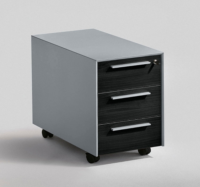 Rollcontainer Trovato, 3 Schübe, Alusilber/Esche schwarz, Frezza