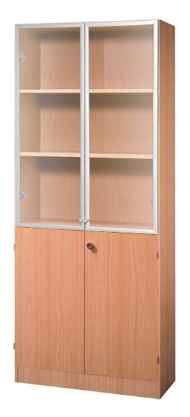 Schrankwand-System Solid 6: Büroschrank 5 OH mit Flügeltüren Dekor 2 OH und Glas 3 OH