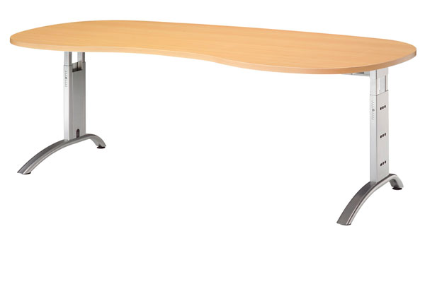 Schreibtisch Nierenform 200 cm, C-Fuß Gestell in Silber