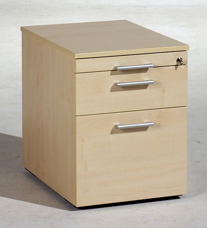Rollcontainer 43 cm breit, 1 Hängeregistratur, 1 Kunststoff-Schubfach, 1 Utensilienschub