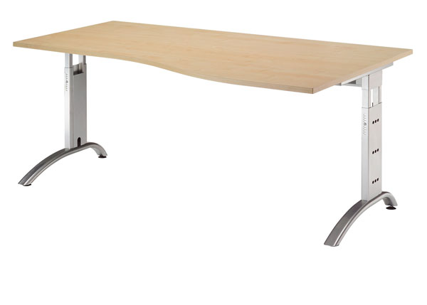 PC-Schreibtisch Freiform rechts 180 cm, C-Fuß Gestell in Silber