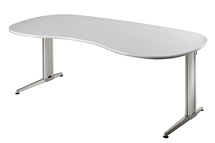 Schreibtisch Nierenform 200 cm, Designer-Tischfuß in Aluminium