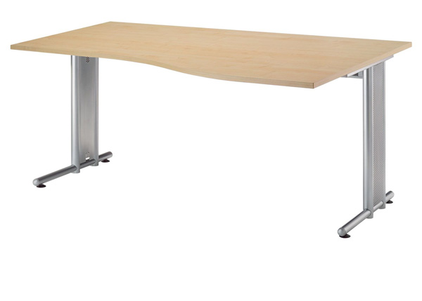 PC-Schreibtisch Freiform rechts 180 cm, C-Fuß Gestell in Silber