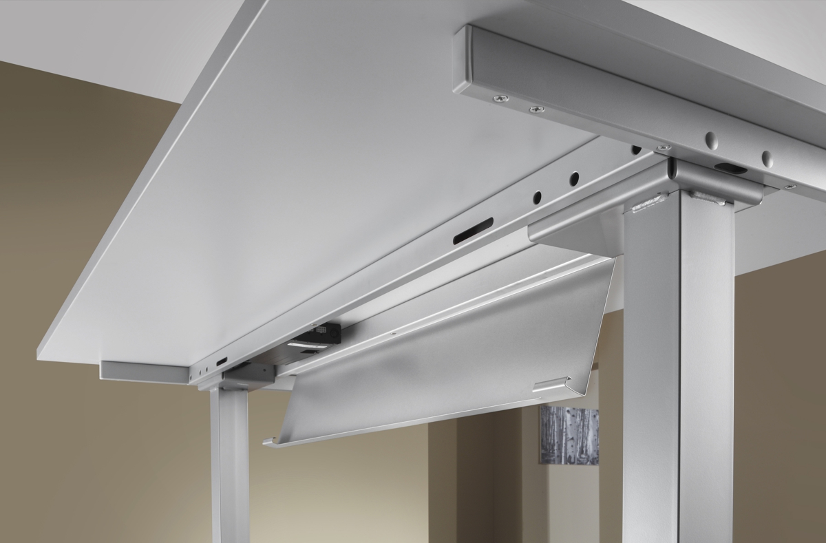 Schreibtisch XDSM12, 120 cm, elektrisch höhenverstellbar, T Fuß-Gestell silber
