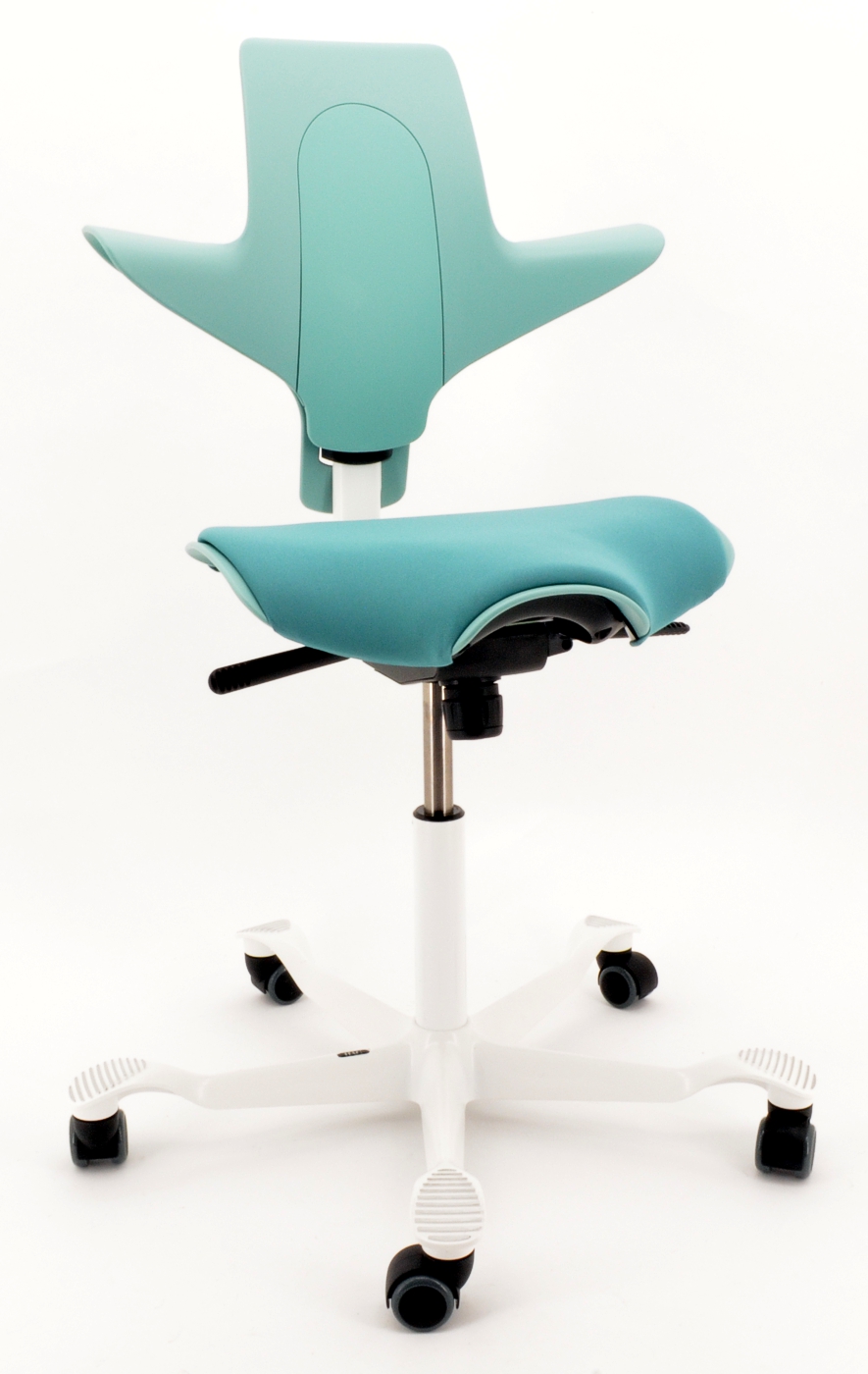Drehstuhl Capisco Puls 8020 - sea green / weiß, inkl. Sitzflächenmatte - HAG