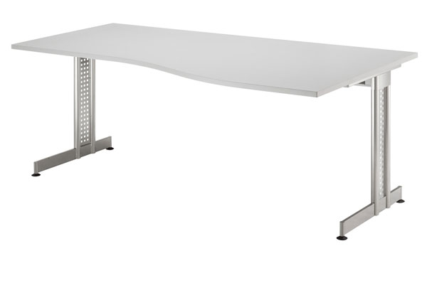 PC-Schreibtisch Freiform rechts 180 cm, C-Fuß Gestell in Silber