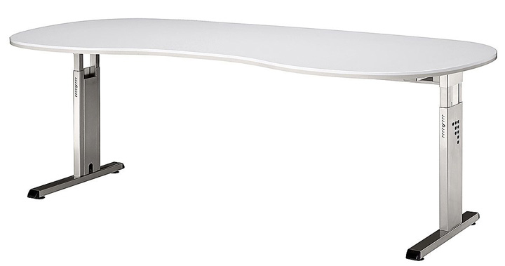 Schreibtisch Nierenform 200 cm, C-Fuß Gestell in Silber